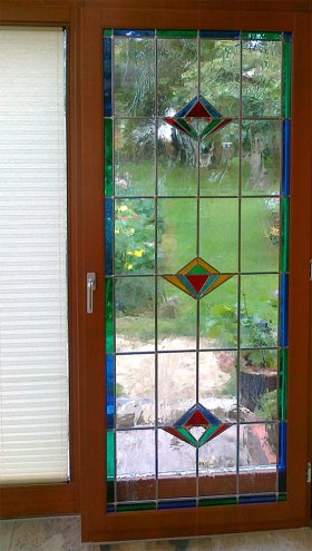 Bleiverglasung in Isolierglasscheibe im Holztür Bleiverglasung in Isolierglasscheibe im Holztür