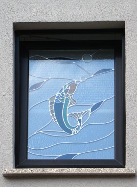 Bleiverglasung in Isolierglasscheibe im Kunststofffenster Bleiverglasung in Isolierglasscheibe im Kunststofffenster