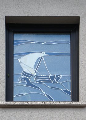 Bleiverglasung in Isolierglasscheibe im Kunststofffenster Bleiverglasung in Isolierglasscheibe im Kunststofffenster