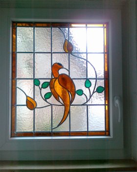 Bleiverglasung in Isolierglasscheibe im Kunststofffenster Bleiverglasung in Isolierglasscheibe im Kunststofffenster