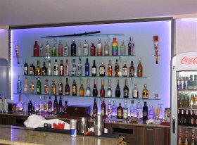 Glasfront : satinierte Glasscheibe mit Glasregalböden Glasfront : satinierte Glasscheibe mit Glasregalböden